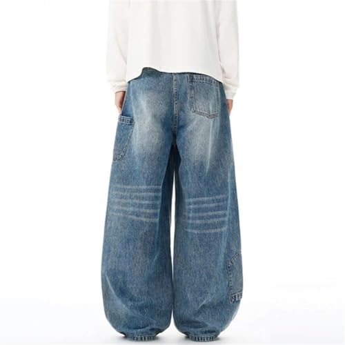 Men Solid Color Washed Straight Denim Pants High Waisted Loose Casual Trousers with Pocket4