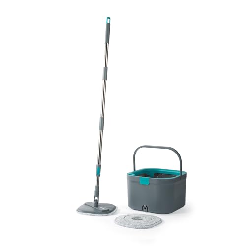Beldray Anti-Bac Spin Mop & Seau – Essorage à Pression, Seau à Double Compartiment de 2,4 L, sépare l’Eau Propre et l’Eau Sale, 2 tampons de Nettoyage...