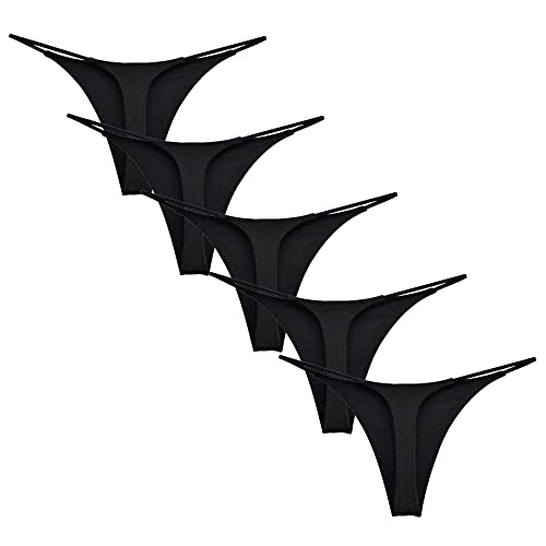Acramy Damen Unterhosen Baumwolle String Unterwäsche Thong Tanga, 5er Pack (L, Schwarz)