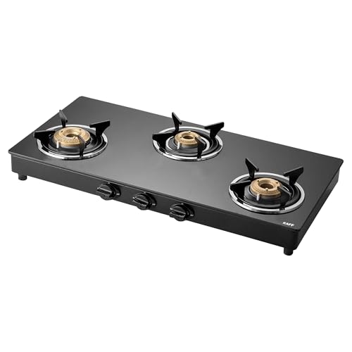 Image of KAFF CTC 77 3B Gas Stove /Cooktop 4 Burners with Auto Electric Ignition 77 CM, High Efficiency Brass Burners, Black Tempered Glass, Enamelled Pan Support (Black)