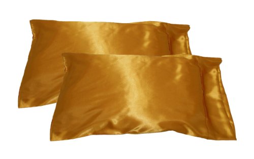 LJL Design 2pc New Queen/Standard Silk~y Satin Pillow Case Multiple Colors (Gold)