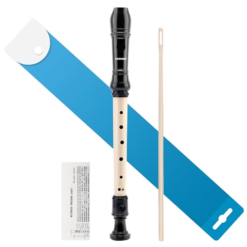 EAST TOP Soprano Recorder for Beginners, 8 Hole Plastic German Fingering Flute Recorder 3 Piece with Cleaning stick, Cotton pouch, Fingering Chart, Colorful box (Black&Ivory)