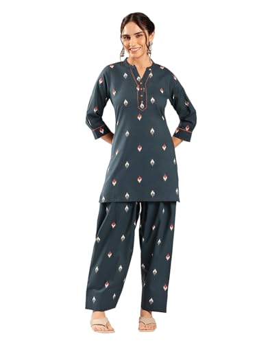 Image of Vbuyz Women's Printed & sequience work A-line Cotton Pink Kurta Pant With Dupatta
