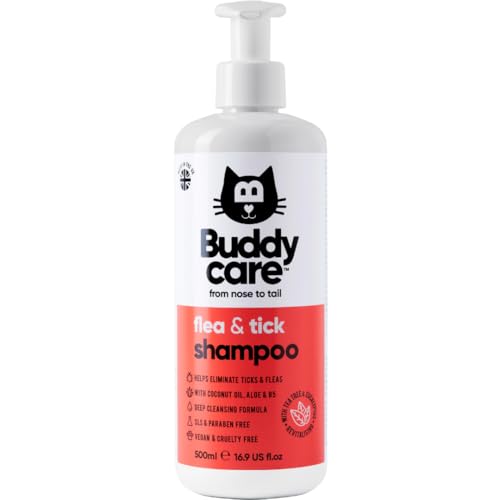 Buddycare Floh- und Zecken-Katzenshampoo – beseitigt Flöhe, Zecken und Milben – Tiefenreinigendes Shampoo für Hunde, Teebaum- und...