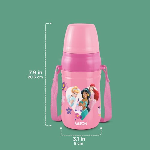 Image of MILTON Disney Kool Cheer 400 Plastic Insulated Thermo Water Bottle with Straw for School Kids I Food Grade, Leak Proof Lid with Hands Free Sipper, Easy to Carry Loop, Picnic, BPA Free, 390 ml, Pink