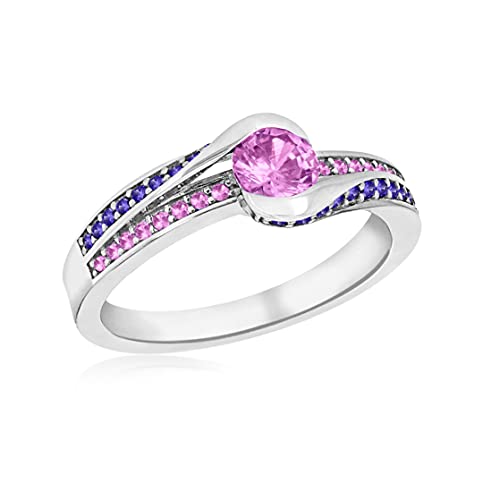 Bague argent massif rhodié ne ternissant pas avec zirconium coloré