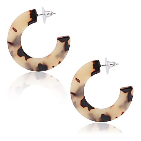 HSWE Leopard Hoop Earrings for Women Tortoise Shell Earrings Acrylic Earrings Resin Earrings (Leopard Print) Cover