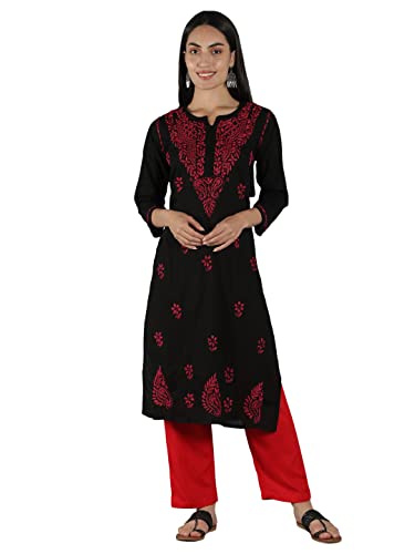 Image of Seva Chikan Hand Embroidered Lucknowi Chikankari Cotton Kurta Kurti for Womens SCL4219