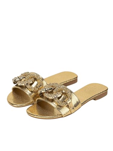 Verdusa Women's Slip On Flat Sandals Metallic Flat Summer Sandals2
