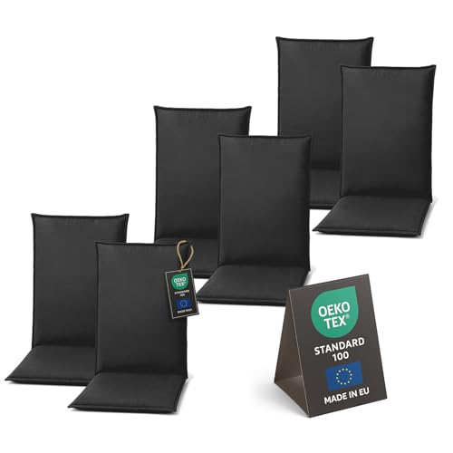 Pillows24 - Hochlehner Auflagen 6er Set - 120x50cm – 8cm Dick - Premium-Material 200gsm, UV- & Wasserabweisend | Sitzauflagen - Sitzkissen Gartenstuhlauflagen - Gartenmöbel & Gartenstuhl | Graphit
