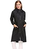 ELESOL Women Rain Coat Waterproof with Hood long Raincoat Rain Jacket lightweight rain slicker with hood Black