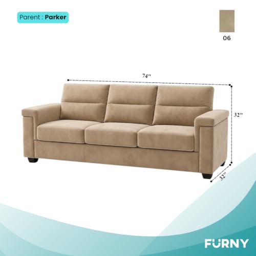 Image of FURNY Parker 3 Seater Fabric Sofa Set with Velvet Finish | Durable Comfort | Ideal for Living Room | Modern Design (Beige)