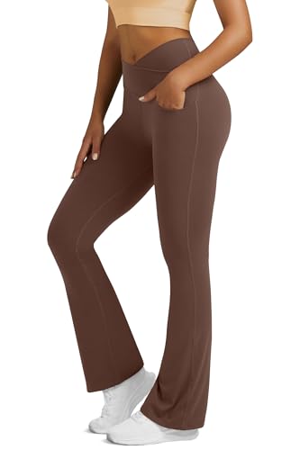 Image of Flare Leggings for Women Yoga Pants with Pockets High Waisted Crossover Flare Yoga Pants Bootcut Yoga Leggings