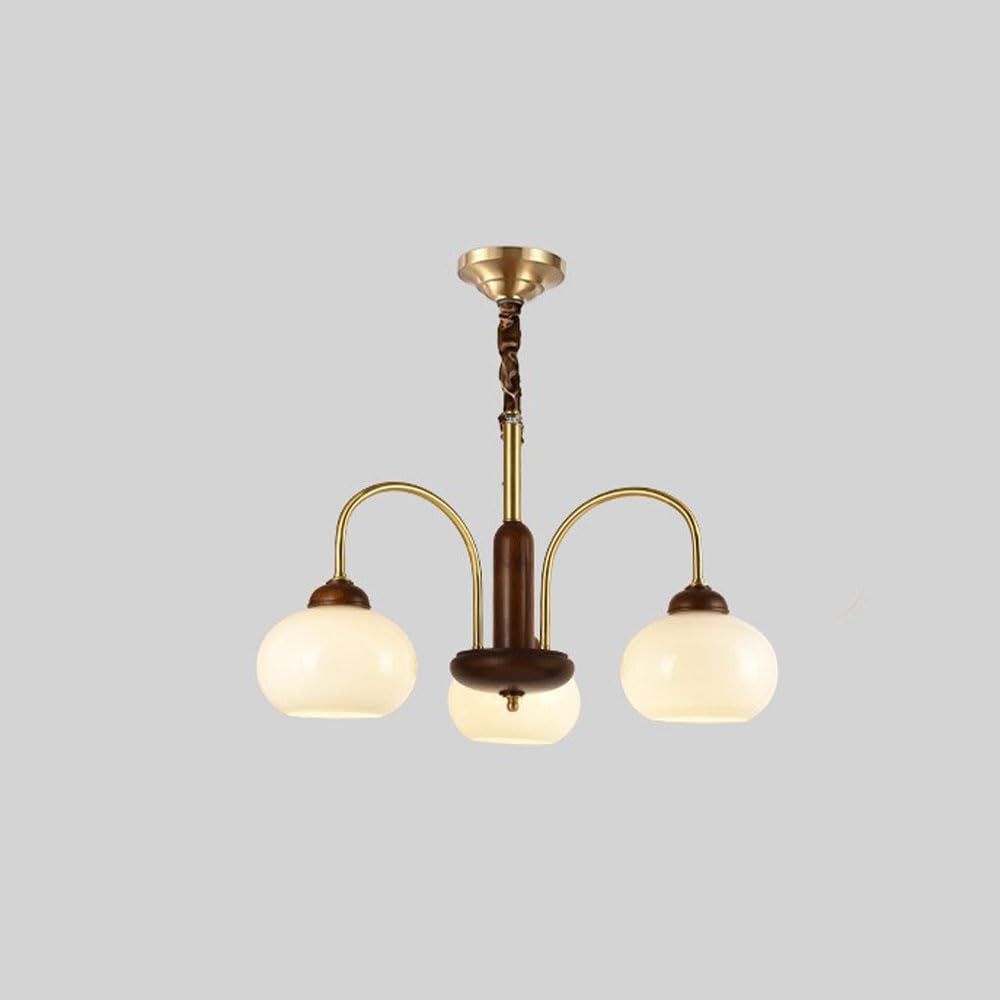 Lustre de salon en cuivre et bois massif vintage E27
