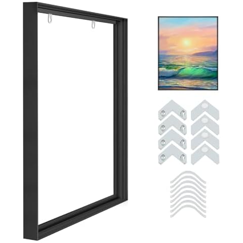 FCSOTSPS Canvas Frame,16x20 Metal Canvas Floating Frame Kit for 0.83" Deep Finished Canvas Painting,Vertical and Horizontal Floater Frame with Fastener for Canvas Artwork Display, Black Cover