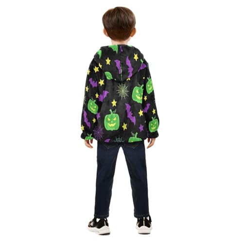 Halloween Pumpkins Bats Spiders Toddler Fleece Jacket Girl Boys Hooded Fleece Jacket Coat Warm Outwear Zip-up 3-10T4