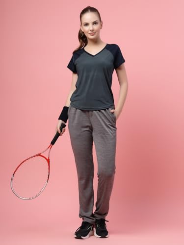Image of UZARUS Women's V-Neck Regular Fit Gym T-Shirt | Soft Lightweight & Stretchable Fabric | Activewear Top for Workout Yoga Running Exercise Casual Wear