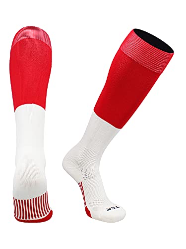 TCK End Zone Football Socks Long Over The Calf (Scarlet/White, Medium)