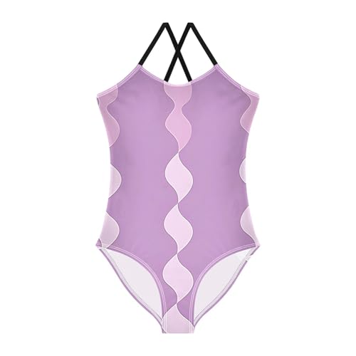 Bolaz Girls Swimsuits One-Piece Bathing Suits Multicolor Kids Sport Summer Beach Swimwear for 3-10 Years Old-Purple and Light Purple Wavy Columns Pattern