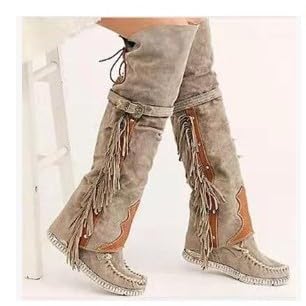 Over the Knee Fringe Cowboy Boots for Women Long Pointy Toe Elegant Plus Size Rave Fashion Trendy Y2K Cute Kawaii Goth Emo Grunge Comfy Casual Walking Shoes Parties2