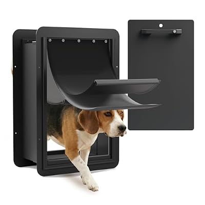 URSPET Large Dog Door for Wall, 3-Flap Insulated, Steel Frame, Black