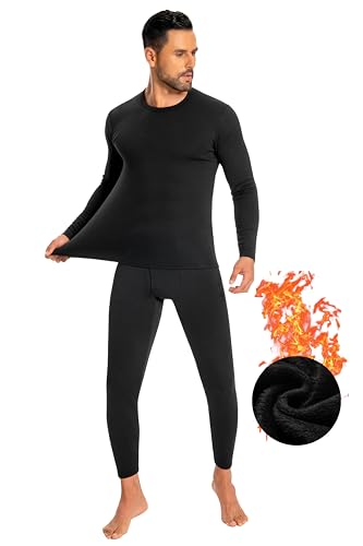 Mens Thermal Underwear Set Ultra Thick for Cold Weather Fleece Lined Long Johns Winter Base Layer Top and Bottom