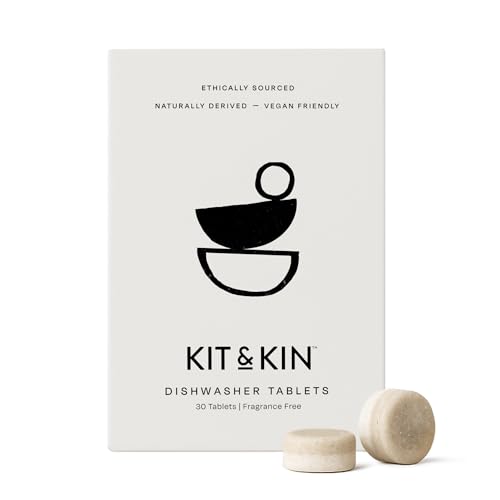 Kit & Kin Dishwasher Tablets 30 Tabs | Fragrance Free & Naturally Derived | Recyclable Plastic-free Packaging
