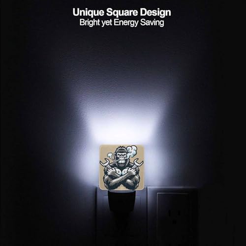 Image of LED Night Light,Monkey with Wrench LED Night Light Plug into Wall with Dusk to Dawn Light Sensor White Energy Efficient Nightlight for Bedroom Bathroom Hallway Living Room Kitchen