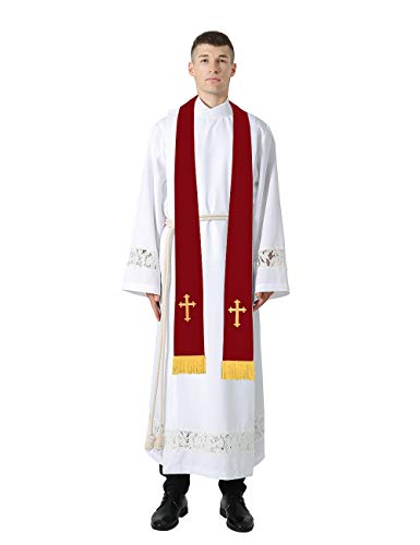 Étole réversible église 229 cm bicolore à broderie dorée pour prêtre