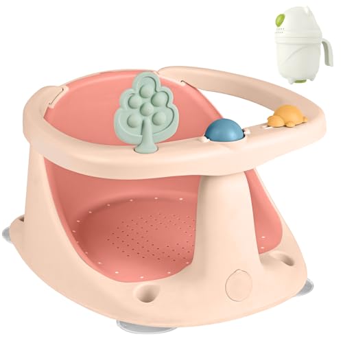 Image of Baby Bath Seat for Babies 6 Months & Up - Bathtub Seats for Babies Sitting Up with Rinse Cup, Non-Slip, Comfortable, Infant Bath Essentials, Pink