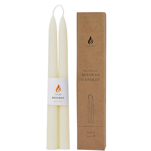 Bougies coniques en cire d'abeille blanche naturelle fait main 23cm