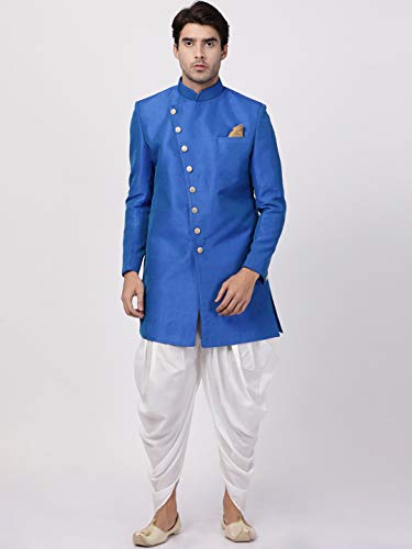 Image of VASTRAMAY Men's Beige Silk Blend Sherwani Set