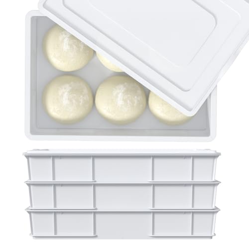 Buyitt Commercial Stackable Proofing Dough Box, White Plastic Dough Proofing Trays with Lid, 4 Pack