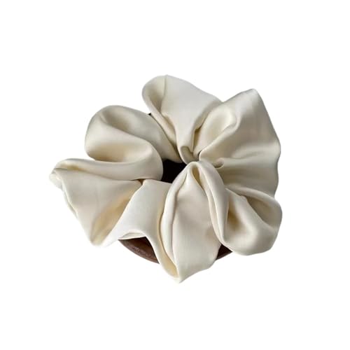 1個 レディース サテン シュシュ レディース ゴム ヘアバンド ポニーテールホールド ヘアアクセサリー(Beige)