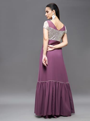 Image of Miss Chase Women's Embellished Square Neck Short Sleeves Waist Band Pocketed Tiered Maxi Co-Ord Set with Pocket