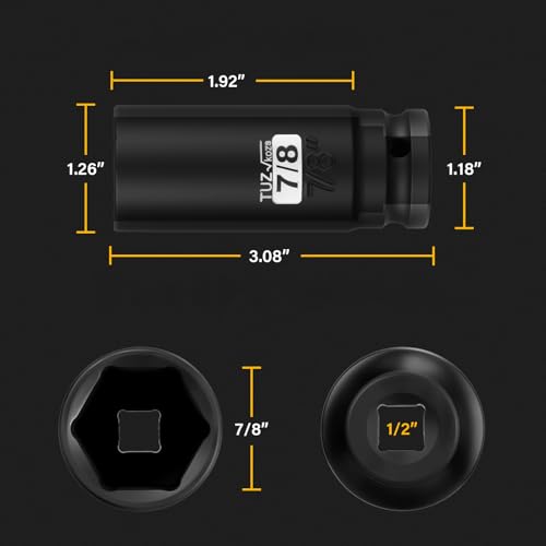 Image of 1 /2 Inch Drive 7 /8 Inch Deep SAE Impact Socket,CR-MO,6 Point Radius Corner Design,Square Chamfered Opening,Axle Nut Impact Grade Socket for Easy Removal