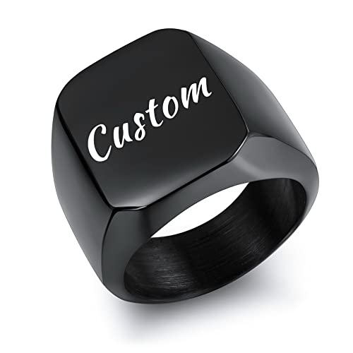 OTXIXTO Benutzerdefinierte Initialen Monogramm Siegelringe für Männer Personalisierte Edelstahl Ringe Schwarz Silber Gold Farben Ideales Erinnerungsgeschenk für Mann Freund(Schwarz) Cover