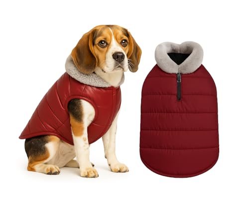 Image of The Pets Company Dog Winter Coat Jacket, Clothes, Windproof, Waterproof, Light Weight, Washable, Ultra Warm Thick Fleece Lined Dog Vest for Cold Weather Protection, (Maroon, Medium - 20 Inch)
