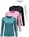 Xaatren 4 Pack Women's Underscrub Shirts Long Sleeve Nurse Cotton Blend Crewneck Slim Fit Tops Soft Stretchy Basic Tee(Black, White, Lake Green, Pink,X-Small)