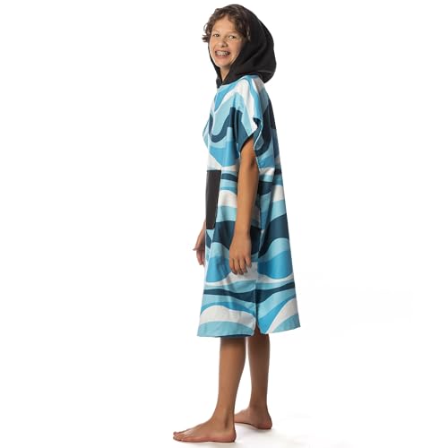 Image of Flow Changing Poncho for Kids - Microfiber Hooded Swim Towel Poncho for Boys & Girls, Perfect for Beach, Pool, or Swim - Quick Dry, Absorbent, Light Weight, and Easy to Pack (Bluewave, Small)