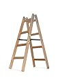 DRABEST Pro Scaletta in legno – Scaletta a 4 gradini – Scaletta leggera – Scaletta pieghevole per la casa –Pino Impregnato, Rinforzi in Zinco – Portata 150 Kg – 49x124x13cm