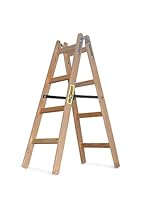 DRABEST - Holzleiter - für Malerarbeiten - 2X 4 Sprossen - m lang - bis 150 kg - Arbeitshöhe 1,24m 2,7 m - Klappbar - Tritt-, Bock-, Stehleiter - Beidseitig Begehbar, Imprägniert - mit Eimerhaken