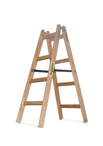 Immagine prodotto: DRABEST Pro Scaletta in legno – Scaletta a 4 gradini – Scaletta leggera – Scaletta pieghevole per la casa –Pino Impregnato, Rinforzi in Zinco – Portata 150 Kg – 49x124x13cm