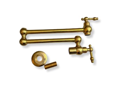 Brass Pot Filler Faucet for Kitchen Stove, Wall Mounted 360 Swivel Folding Faucet Stretchable Double Joint Swing Arm with Two Handles (Cross Handle)
