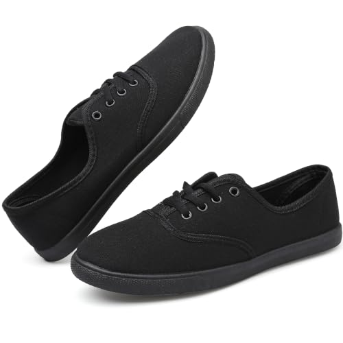 Image of Womens White Canvas Sneakers | Womens White Canvas Sneakers Lightweight Lace Up Fashion Shoes Low Top Slip On Casual Tennis Walking Shoes Footwear