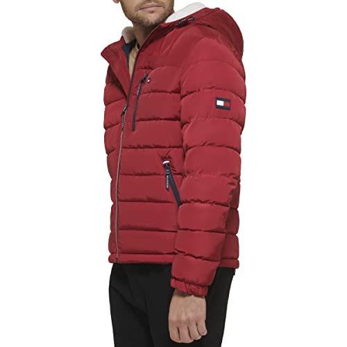 Image of Tommy Hilfiger Men's Midweight Sherpa Lined Hooded Water Resistant Puffer Jacket