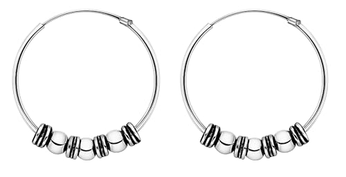 ENTREPLATA Dos Aros de Plata 925 Estilo Bali – Par de Pendientes Criollas Piercing Unisex Hechos a Mano de 20 mm – Diseño Étnico Artesanal en Plata de Ley – Modelo 4