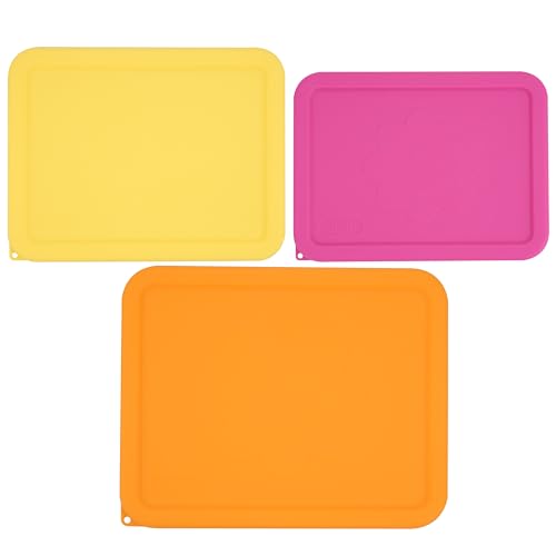 VIOTIIN 3 Cup 6 Cup 11 Cup Rectangle Silicone Storage Cover Lids Replacement for Pyrex 7210-PC, 7211-PC, 7212-PC Glass Bowls, (Container not Included) 3 Pack, Microwave, Dishwasher and Freezer Safe