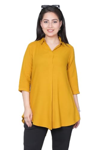 Image of Mlada Rayon Flare Top for Women | 3 /4th Sleeve Regular Fit and Flare Top | Women Office Tops Tunic | Western Long Shirt Top for Women | Shirt Collar Top for Women | Rayon Tunic Tops for Women Western