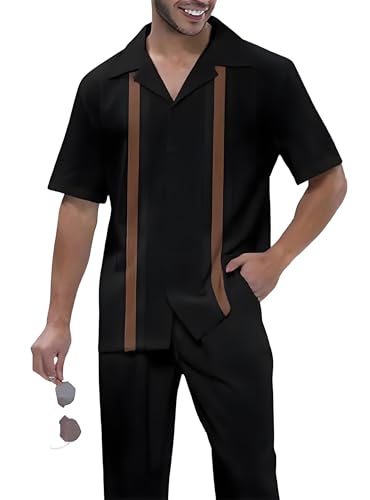 ZIBRAL Men's Fashion 2 Piece Dress Shirts Suits Short Sleeve Big Men Leisure Sets Formal Pants Sets ZM108-1-XL